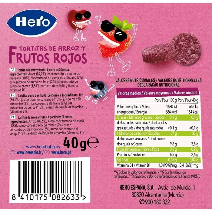 Hero Snack Kids Panquecas de arroz e frutos silvestres , 40 gramas