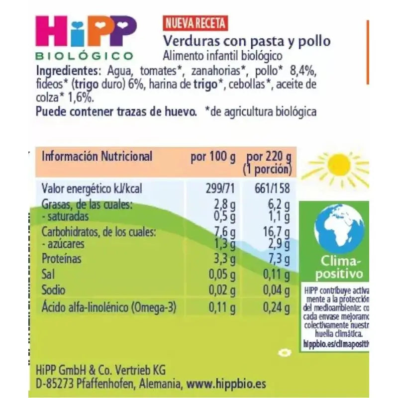 Torta biológica de legumes e frango e massa Hipp, 220 G