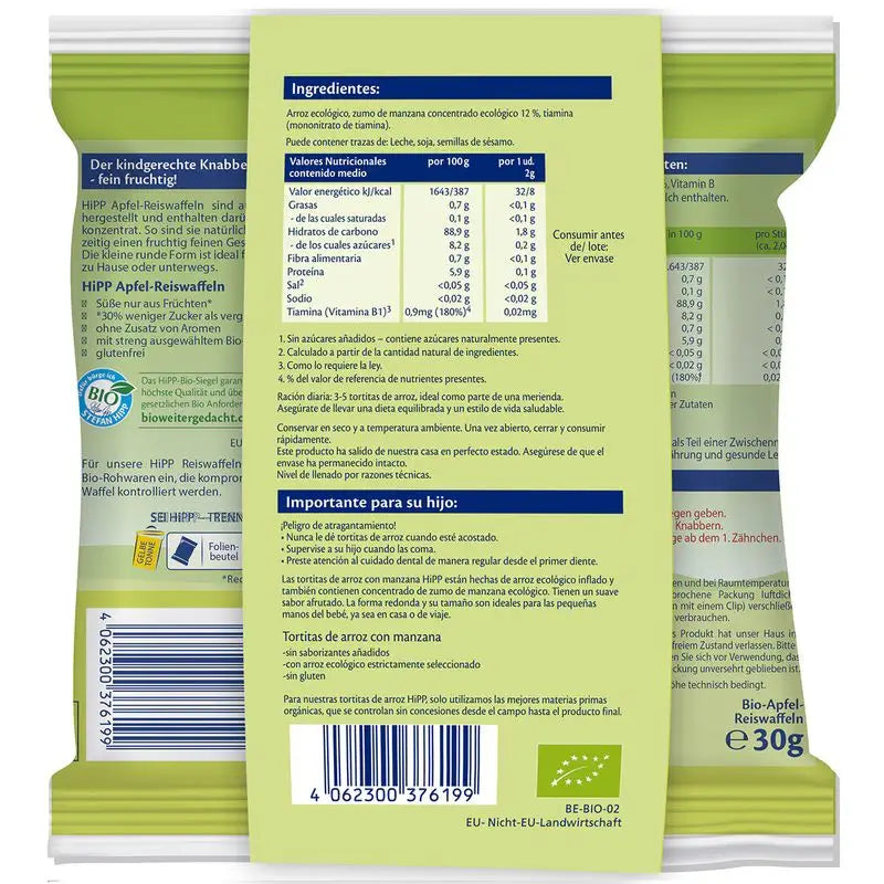 Panquecas de arroz orgânico Hipp com maçã, 30 G