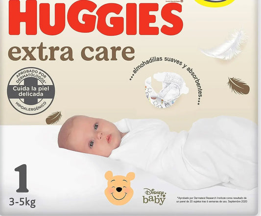 Fralda Huggies Extra Care Tamanho 1 (3-5Kg) , 28 unidades.