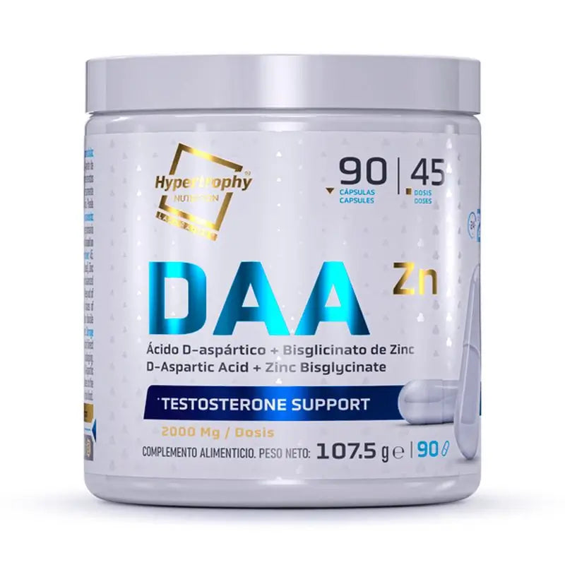 Hypertrophy Nutrition Daa + Zinc Bisglycinate Aspartic Acid 1000 mg, 90 cápsulas