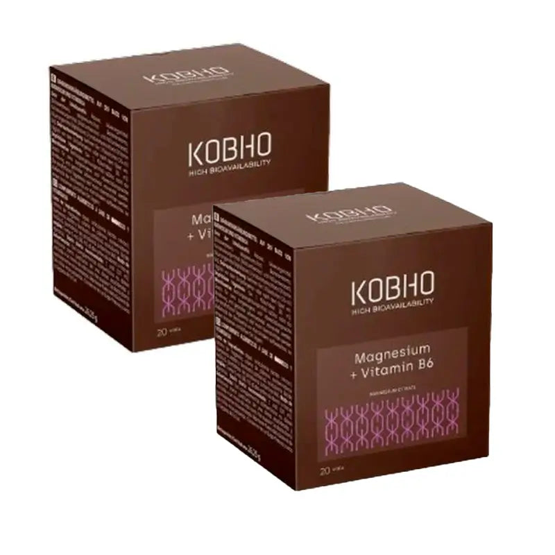 Kobho Labs Duplo Suplemento de Magnésio + Vitamina B6, 2 x 20 frascos