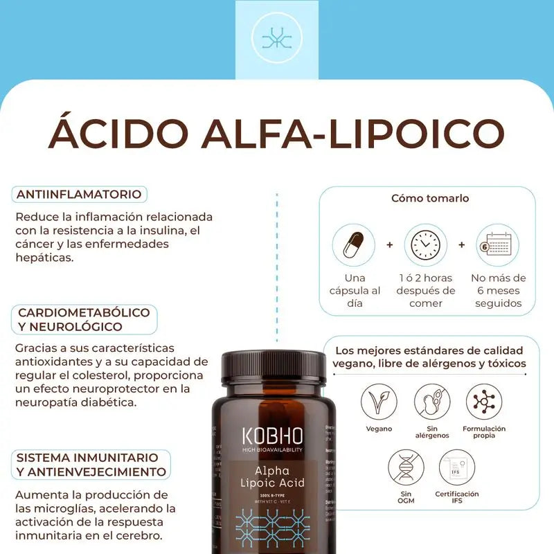 Kobho Labs Suplemento de Ácido Alfa Lipóico, 60 cápsulas