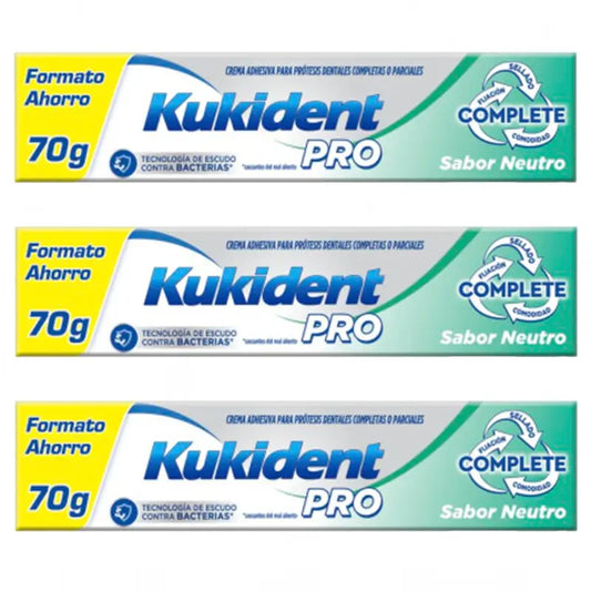 Kukident Triplo Pro Creme Adesivo Completo para Dentaduras, Neutro 3 x 70 Gr