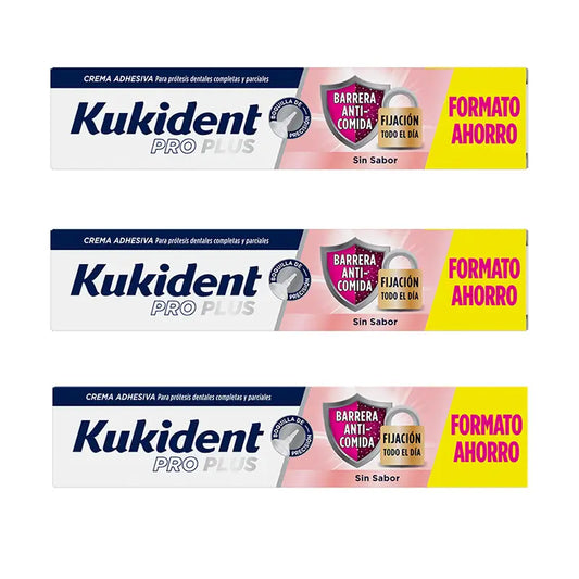 Kukident Triplo Pro Plus Barreira Anticomida Sem Sabor, 3 X 57 Gr