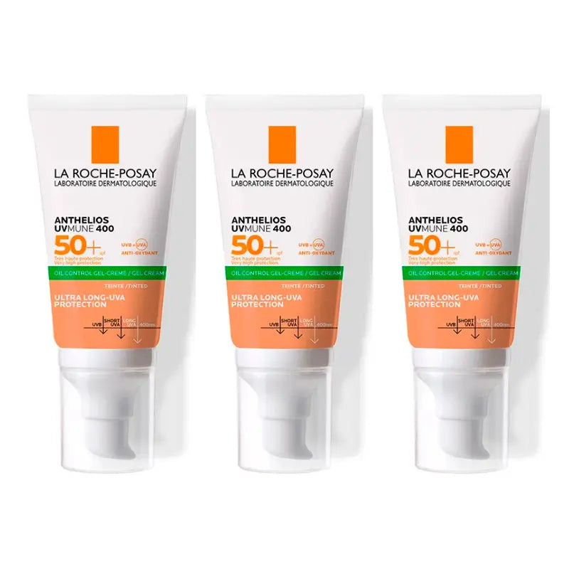 La Roche Posay Triplo Anthelios Uvmune 400 Gel-Creme Controlo de Óleo Spf50+ Cor, 3 X 50 Ml