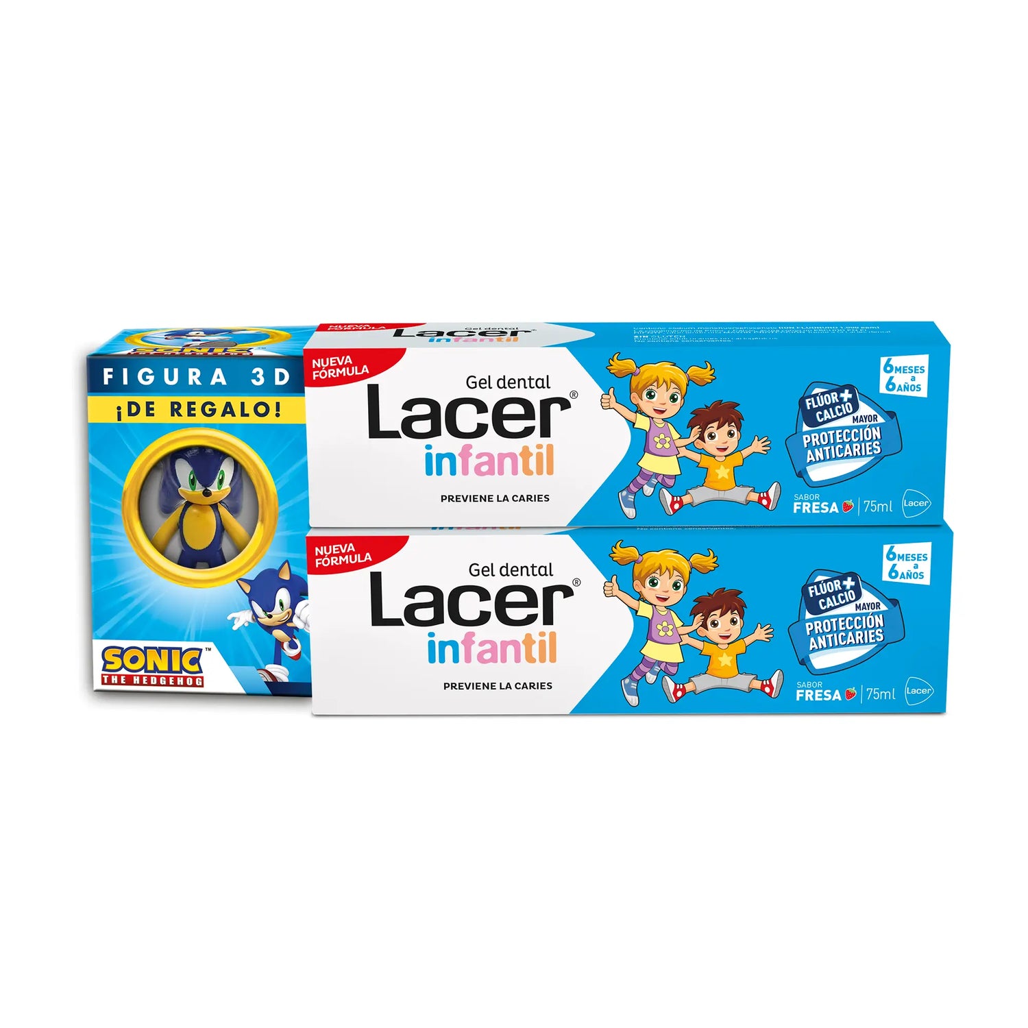 Gel para crianças Lacer Duplo 75 ml + Conjunto de oferta Sonic Figure