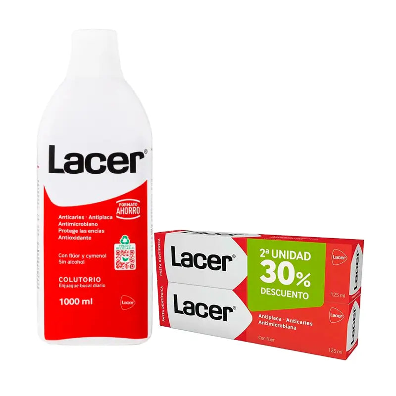 Pasta de dentes Lacer Duplo Pack 125 ml + elixir bucal Lacer Oral Care 1000 ml