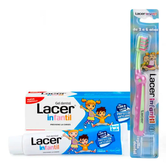 Pacote infantil Lacer (1 pasta de dentes + 1 escova de dentes)