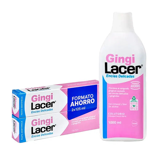 Pack Lacer Pasta de dentes Gingilacer Duplo, 125 ml + Elixir bucal Gingilacer 1000 ml