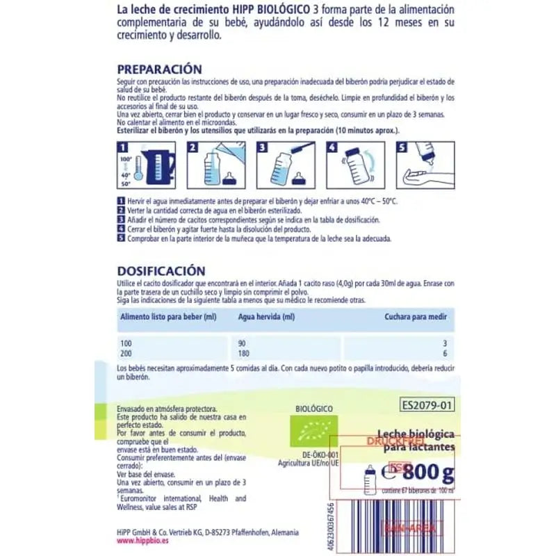 LEITE EM CRESCIMENTO COMBIOTIK-3 800 G HIPP