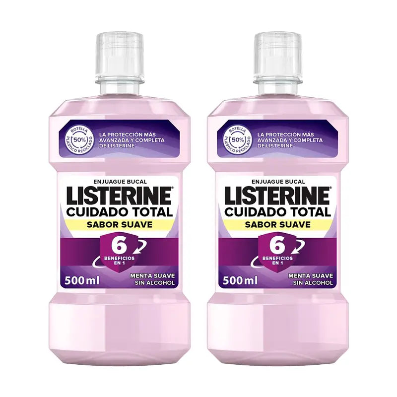 Listerine Duplo Total Care Colutório Sabor Suave, 2 x 500 ml