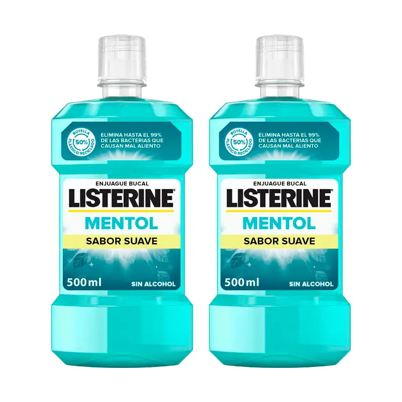 Listerine Duplo Colutório, Mentol Sabor Suave, Sem Álcool, Para Uso Diário, 2 x 500Ml