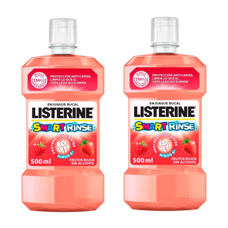 Listerine Duplo Colutório Sem Álcool Para Crianças, Proteção Contra as Cáries, Com Flúor, 2 x 500 Ml