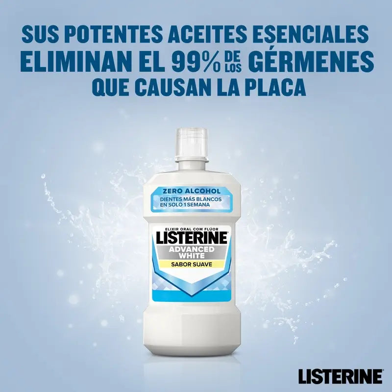 Listerine Colutório, Branqueamento Avançado, sem álcool, Menta Suave, 500 ml