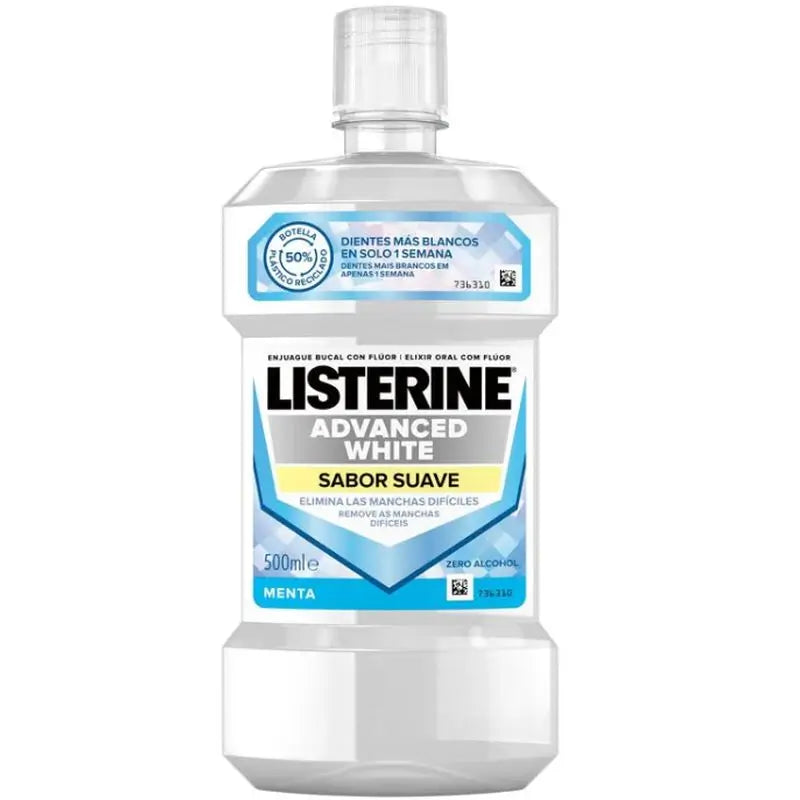 Listerine Colutório, Branqueamento Avançado, sem álcool, Menta Suave, 500 ml