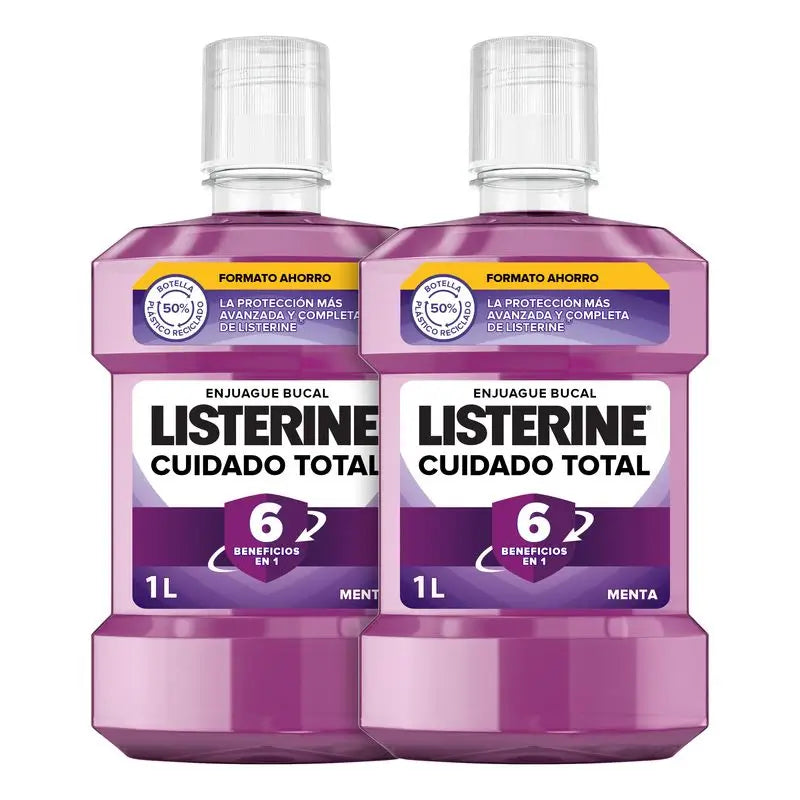 LISTERINE Enjuague Bucal Cuidado Total, Sabor Menta, 2 x 1000 ml