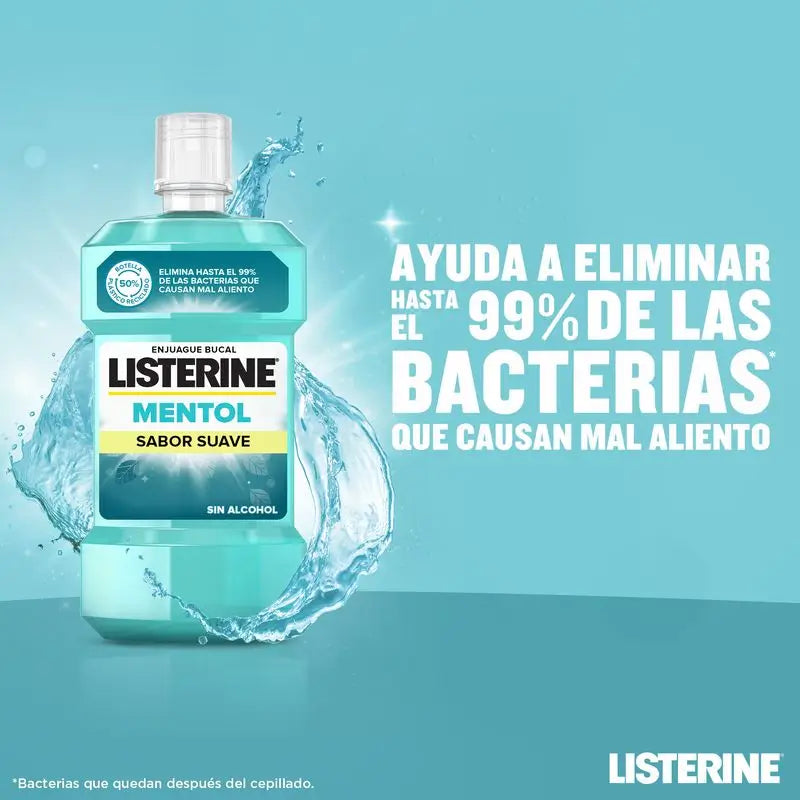 Listerine Colutório, Mentol Sabor Suave, Sem Álcool, Uso Diário, 500ml