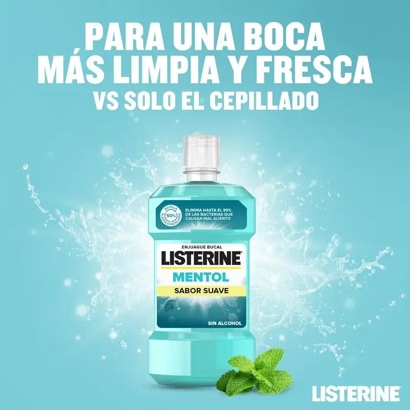 Listerine Colutório, Mentol Sabor Suave, Sem Álcool, Uso Diário, 500ml