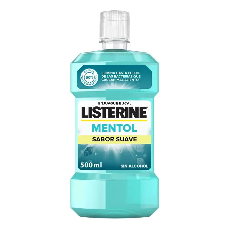 Listerine Colutório, Mentol Sabor Suave, Sem Álcool, Uso Diário, 500ml