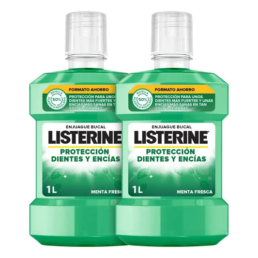 Listerine Enjuague Bucal, Protección De Dientes Y Encías Sabor Menta Fresca Fortalece Los Dientes, Pack De 2 X 1000Ml.