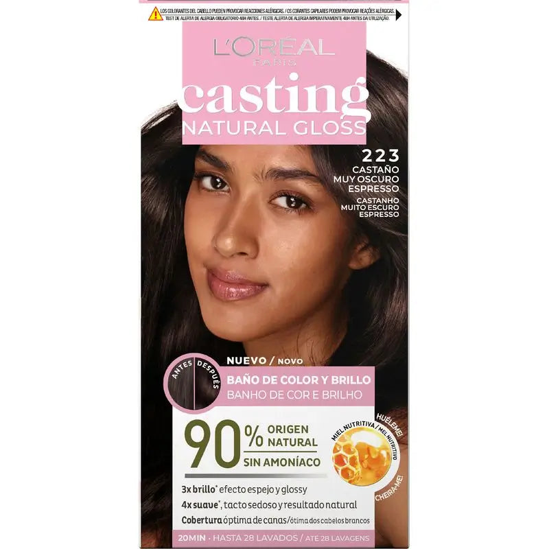 L'Oréal Paris Casting Natural Gloss Colour & Shine Gloss Shade 223 Castanho Muito Escuro Expresso 90% Natural Origem.