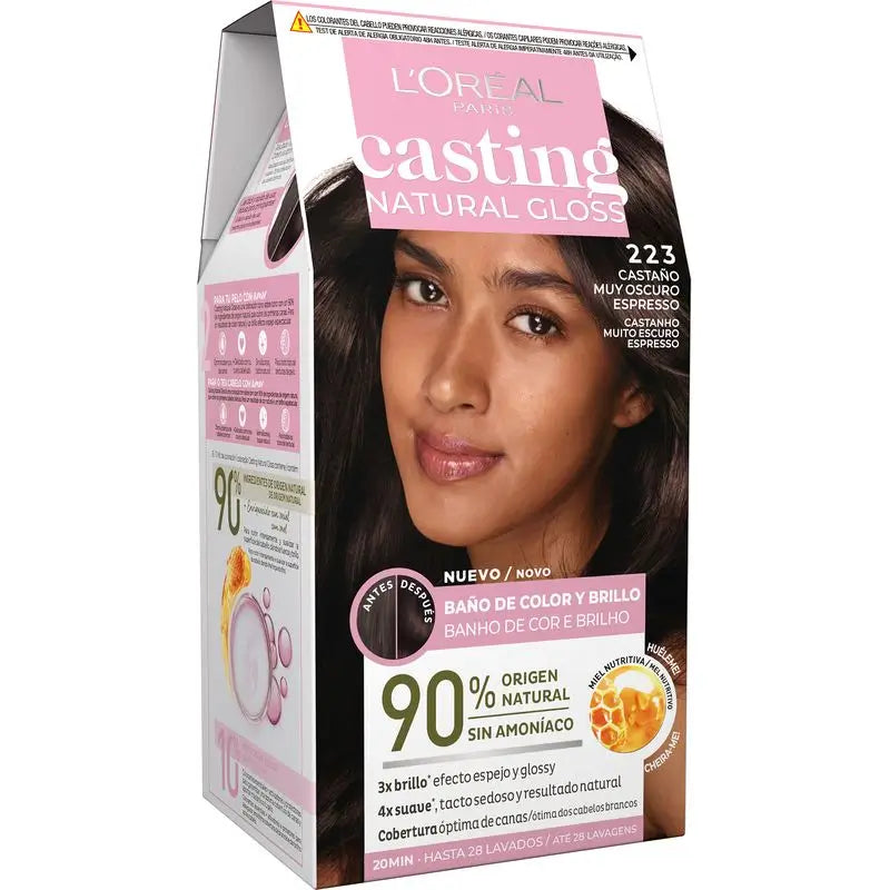 L'Oréal Paris Casting Natural Gloss Colour & Shine Gloss Shade 223 Castanho Muito Escuro Expresso 90% Natural Origem.