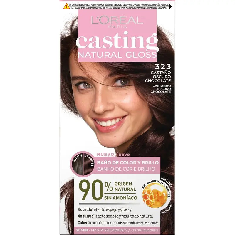 L'Oréal Paris Casting Natural Gloss Colour & Shine Gloss Shade 323 Dark Chocolate Brown 90% Natural Origem.