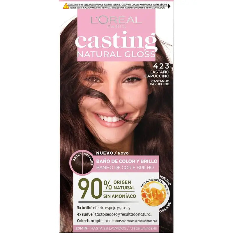 L'Oréal Paris Casting Natural Gloss Colour & Shine Gloss Shade 423 Cappuccino Brown 90% Natural Origem.