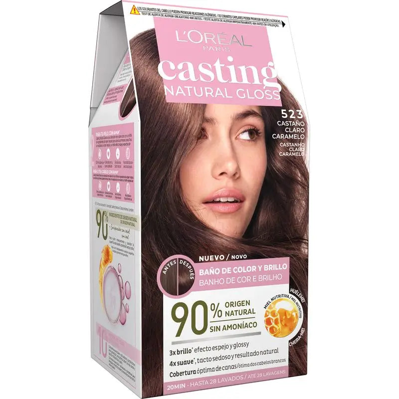 L'Oréal Paris Casting Natural Gloss Colour & Shine Bath Shade 523 Castanho Caramelo Claro 90% Natural Origem.