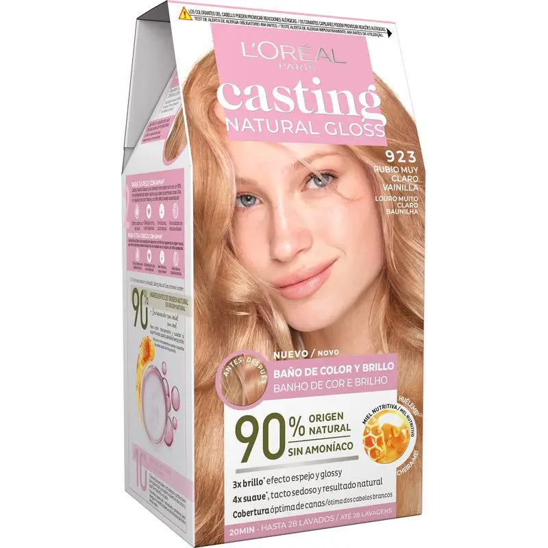 L'Oréal Paris Casting Natural Gloss Colour & Shine Bath Shade 923 Louro Baunilha Muito Claro 90% Natural Origem.