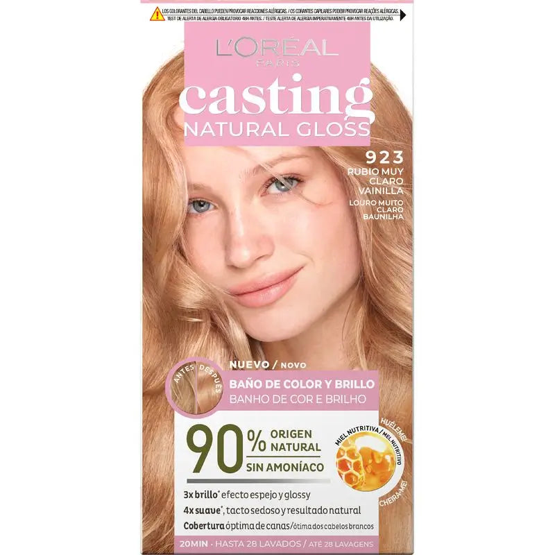 L'Oréal Paris Casting Natural Gloss Colour & Shine Bath Shade 923 Louro Baunilha Muito Claro 90% Natural Origem.