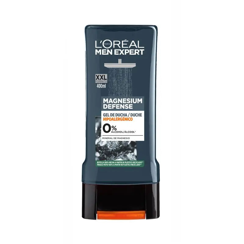 L'Oréal Paris Men Expert Gel de Duche Magnésio Defesa: Magnésio Mineral, Cuidado Suave para a Pele Sensível