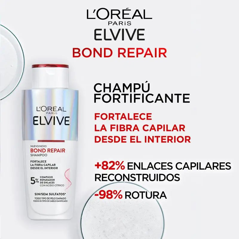 L'Oréal Paris Elvive Bond Repair Champô: Fortificante, Reconstrução Profunda, 98% Menos Quebra