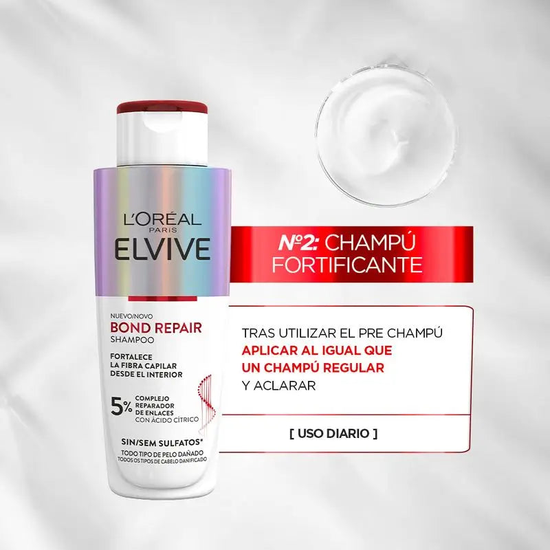 L'Oréal Paris Elvive Bond Repair Champô: Fortificante, Reconstrução Profunda, 98% Menos Quebra