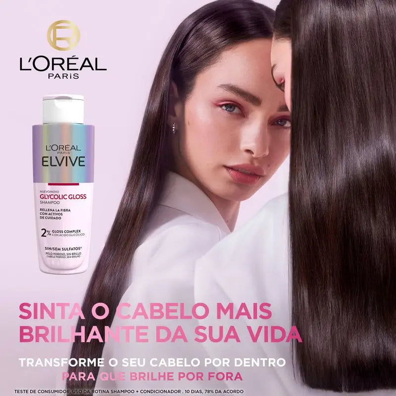 L'Oréal Paris Elvive Brilho Glicólico Champô com Ácido Glicólico Cabelo macio e brilhante