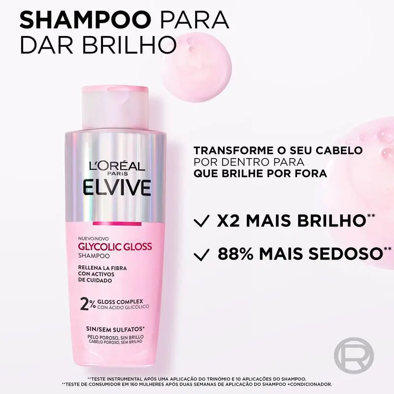 L'Oréal Paris Elvive Brilho Glicólico Champô com Ácido Glicólico Cabelo macio e brilhante