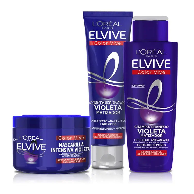 L'Oréal Paris Elvive Color Vive Violet Condicionador Matificante para cabelos com madeixas, louros ou grisalhos 150Ml