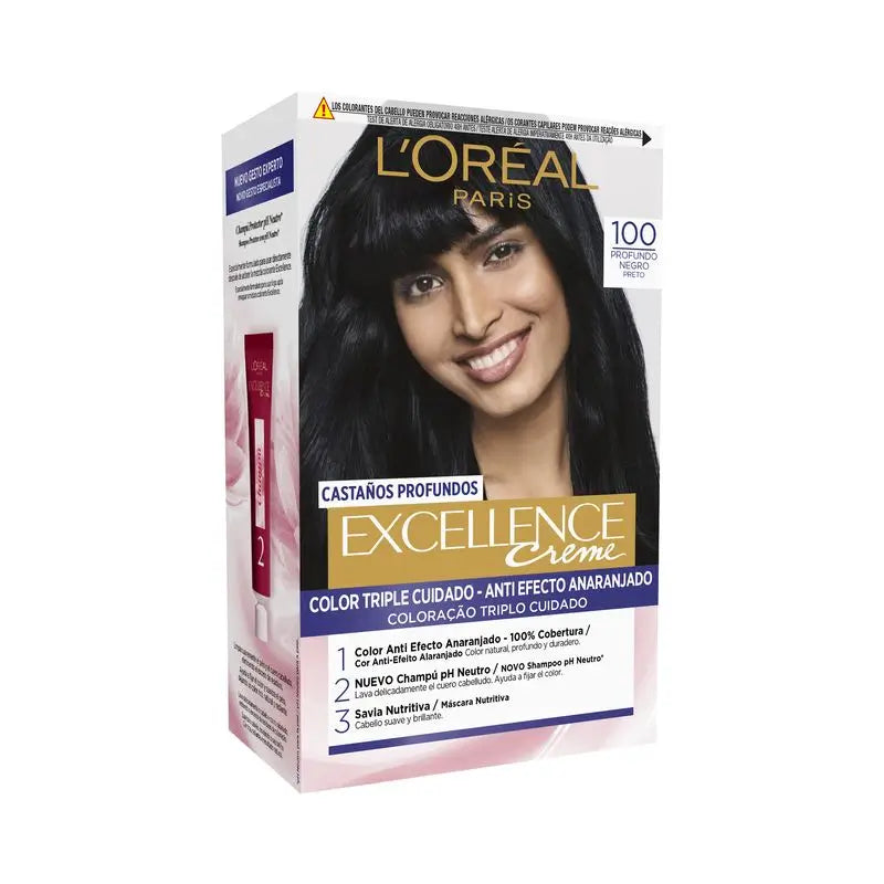 L'Oréal Paris Excellence Deep Auburn Coloração Permanente - Tonalidade 100 Preto Profundo