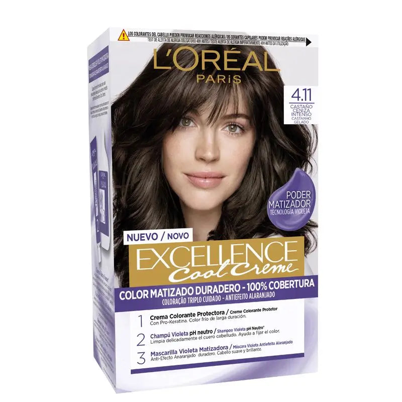 L'Oréal Paris Excellence Cool Creme Coloração Permanente do Cabelo - Tom 4.11 Castanho Acinzentado Intenso