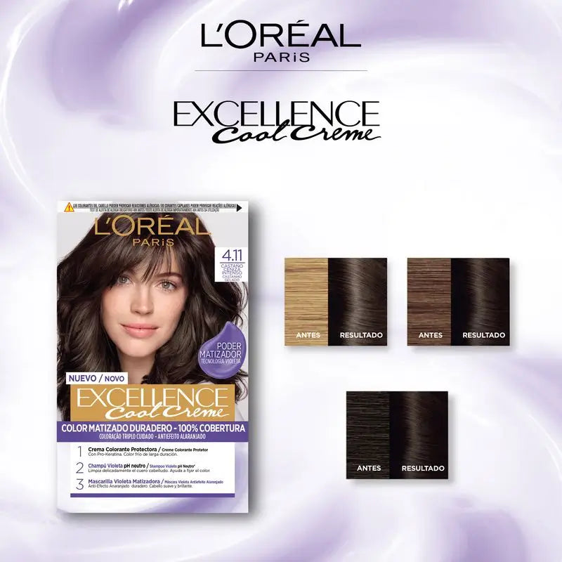 L'Oréal Paris Excellence Cool Creme Coloração Permanente do Cabelo - Tom 4.11 Castanho Acinzentado Intenso