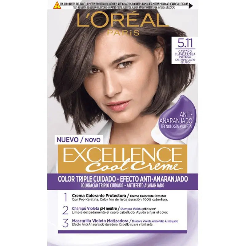 L'Oréal Paris Excellence Cool Creme Coloração Permanente do Cabelo - Tom 5.11 Castanho Claro Intenso