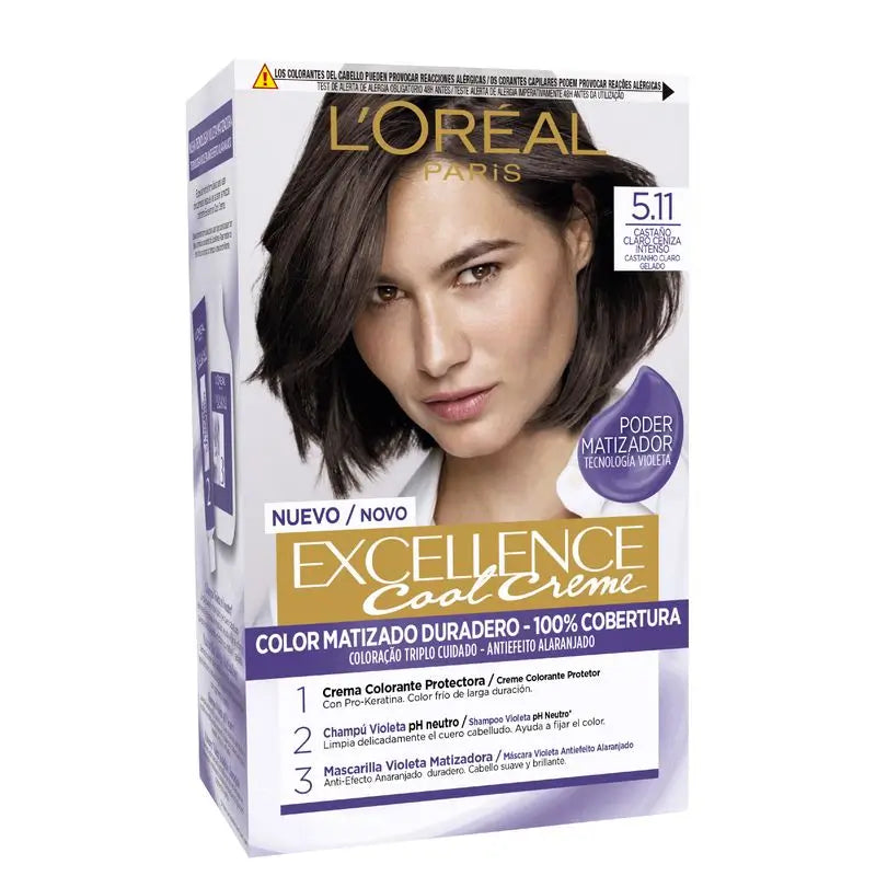 L'Oréal Paris Excellence Cool Creme Coloração Permanente do Cabelo - Tom 5.11 Castanho Claro Intenso