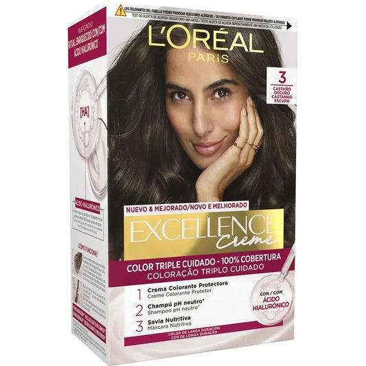 L'Oréal Paris Excellence Creme Permanent Hair Color - Tom 3 Castanho Escuro