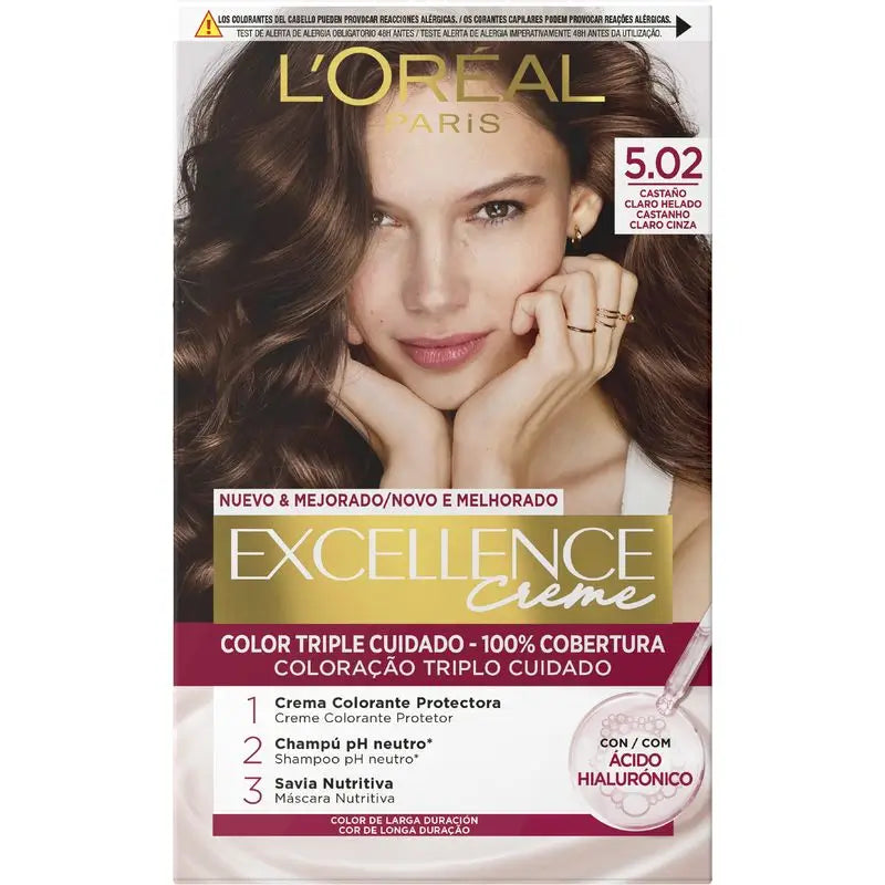 L'Oréal Paris Excellence Creme Permanent Hair Color - Tom 5.02 Castanho Claro Gelado