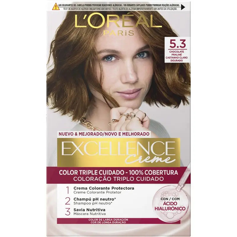 L'Oréal Paris Excellence Creme Permanent Hair Color - Tonalidade 5.3 Praline Chocolate