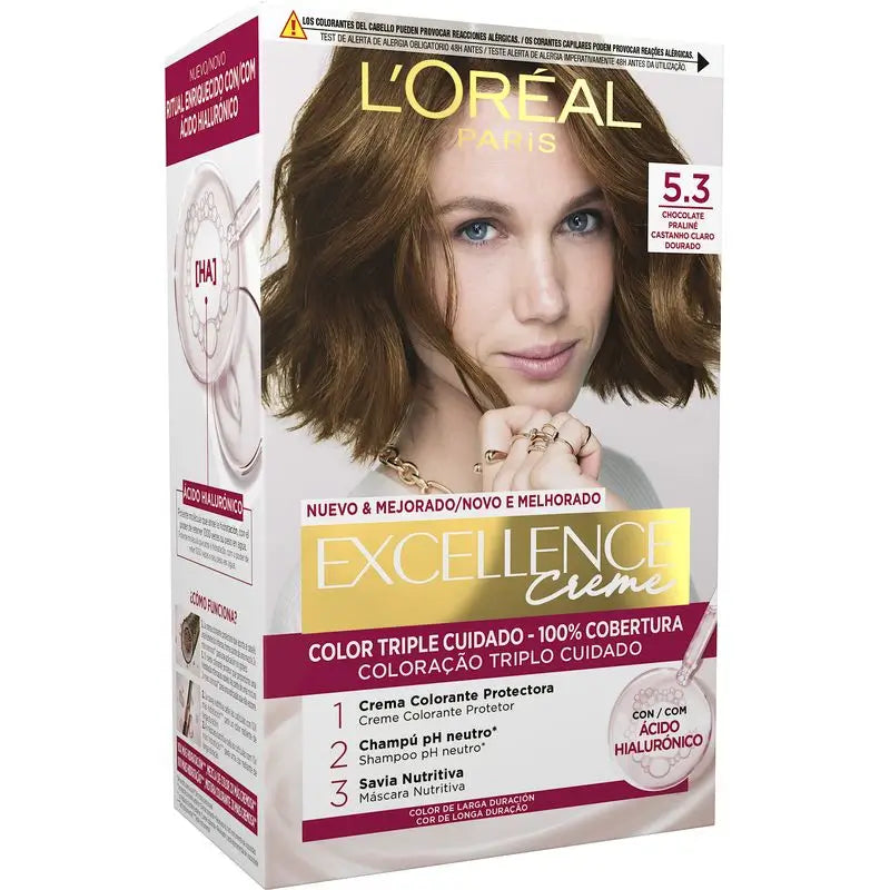 L'Oréal Paris Excellence Creme Permanent Hair Color - Tonalidade 5.3 Praline Chocolate