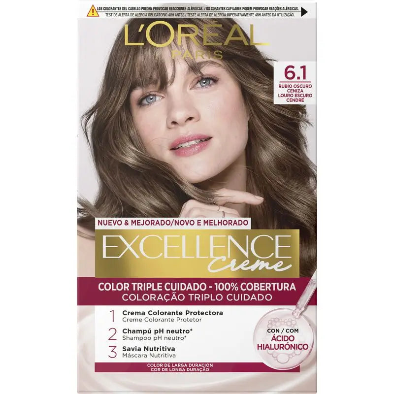 L'Oréal Paris Excellence Creme de coloração permanente - Tom 6.1 Louro Acinzentado Escuro