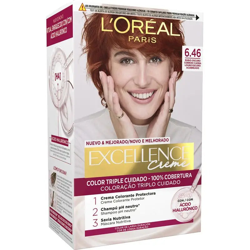 L'Oréal Paris Excellence Creme Permanent Hair Color - Tom 6.46 Louro escuro acobreado