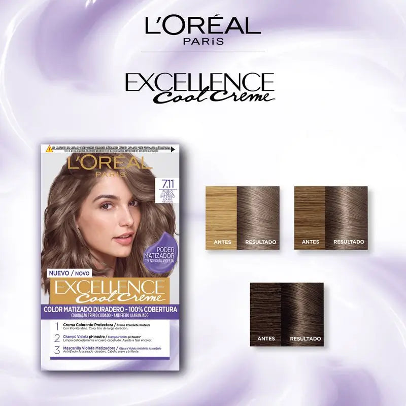 L'Oréal Paris Excellence Creme Permanent Hair Color - Tom 7.11 Louro Acinzentado Intenso